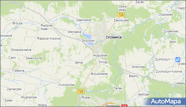 mapa Augustów gmina Drzewica, Augustów gmina Drzewica na mapie Targeo