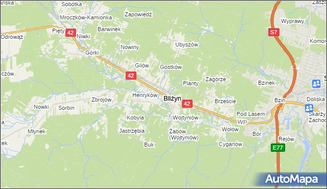 mapa Bliżyn, Bliżyn na mapie Targeo