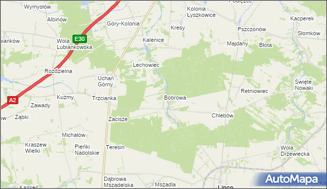 mapa Bobrowa gmina Łyszkowice, Bobrowa gmina Łyszkowice na mapie Targeo