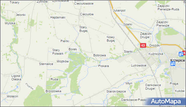 mapa Bobrowa gmina Rudniki, Bobrowa gmina Rudniki na mapie Targeo