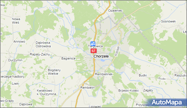 mapa Chorzele powiat przasnyski, Chorzele powiat przasnyski na mapie Targeo