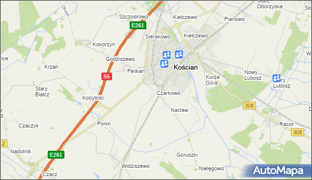 mapa Czarkowo gmina Kościan, Czarkowo gmina Kościan na mapie Targeo