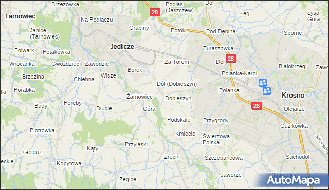 mapa Dobieszyn gmina Jedlicze, Dobieszyn gmina Jedlicze na mapie Targeo