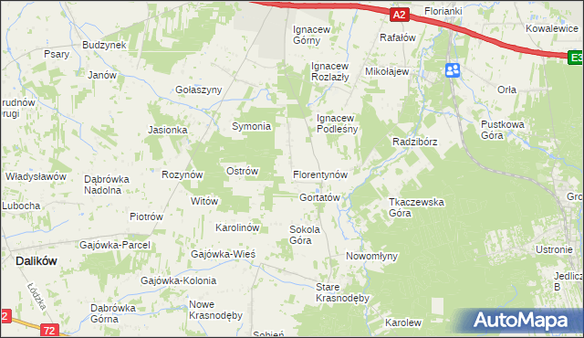 mapa Florentynów gmina Parzęczew, Florentynów gmina Parzęczew na mapie Targeo