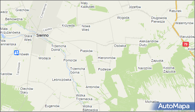 mapa Hieronimów gmina Sienno, Hieronimów gmina Sienno na mapie Targeo