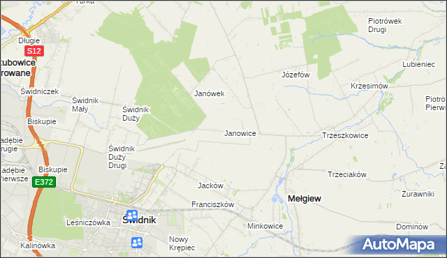 mapa Janowice gmina Mełgiew, Janowice gmina Mełgiew na mapie Targeo