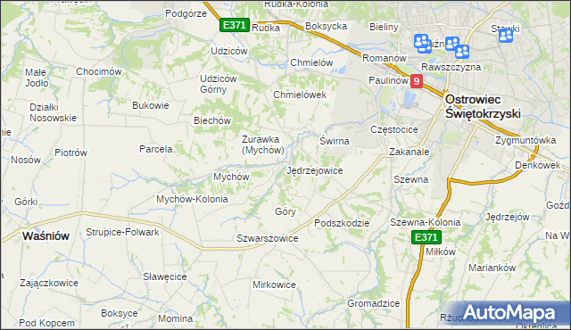 mapa Jędrzejowice gmina Bodzechów, Jędrzejowice gmina Bodzechów na mapie Targeo