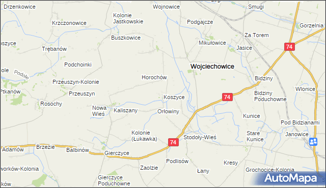 mapa Koszyce gmina Wojciechowice, Koszyce gmina Wojciechowice na mapie Targeo