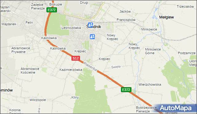 mapa Krępiec gmina Mełgiew, Krępiec gmina Mełgiew na mapie Targeo