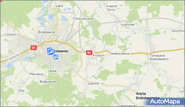 mapa Kruszyn gmina Bolesławiec, Kruszyn gmina Bolesławiec na mapie Targeo