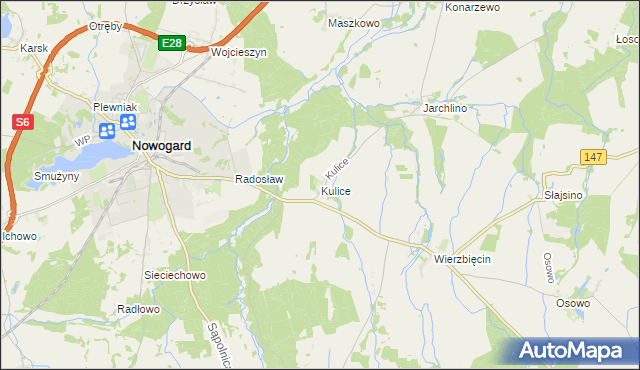 mapa Kulice gmina Nowogard, Kulice gmina Nowogard na mapie Targeo
