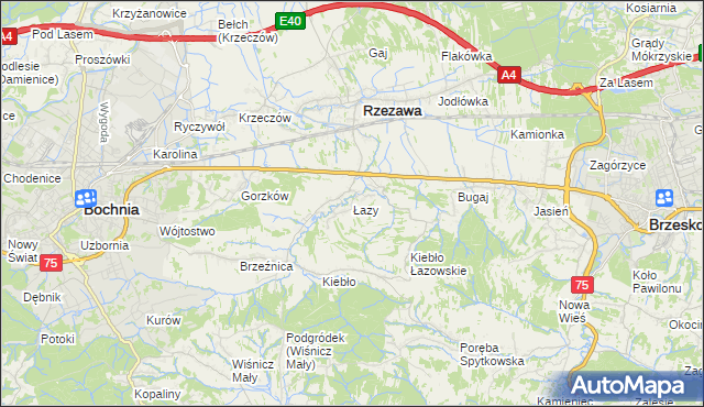 mapa Łazy gmina Rzezawa, Łazy gmina Rzezawa na mapie Targeo