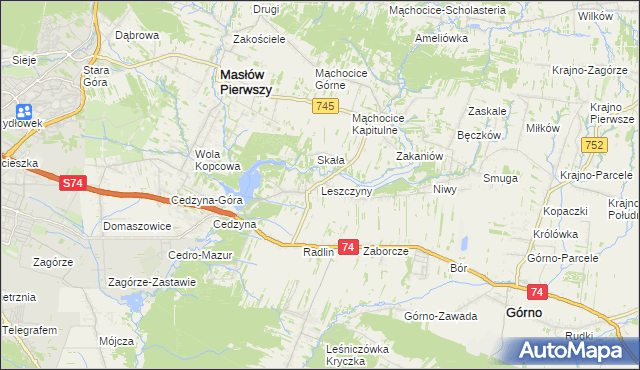 mapa Leszczyny gmina Górno, Leszczyny gmina Górno na mapie Targeo