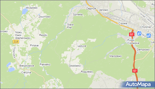 mapa Łężyce gmina Wejherowo, Łężyce gmina Wejherowo na mapie Targeo