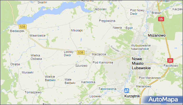mapa Marzęcice gmina Kurzętnik, Marzęcice gmina Kurzętnik na mapie Targeo