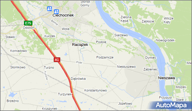 mapa Podzamcze gmina Raciążek, Podzamcze gmina Raciążek na mapie Targeo