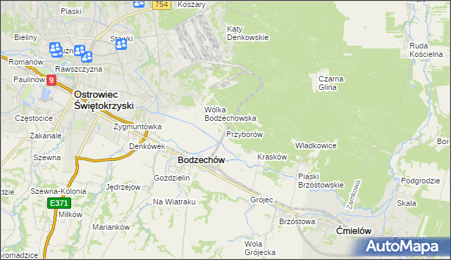 mapa Przyborów gmina Bodzechów, Przyborów gmina Bodzechów na mapie Targeo