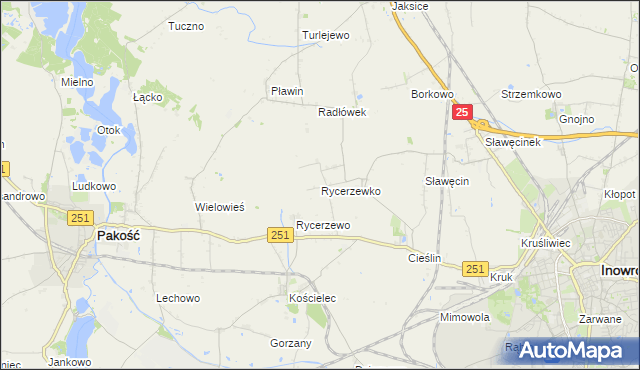 mapa Rycerzewko gmina Pakość, Rycerzewko gmina Pakość na mapie Targeo