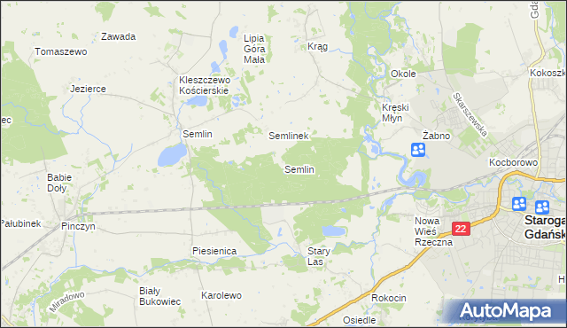mapa Semlin gmina Starogard Gdański, Semlin gmina Starogard Gdański na mapie Targeo
