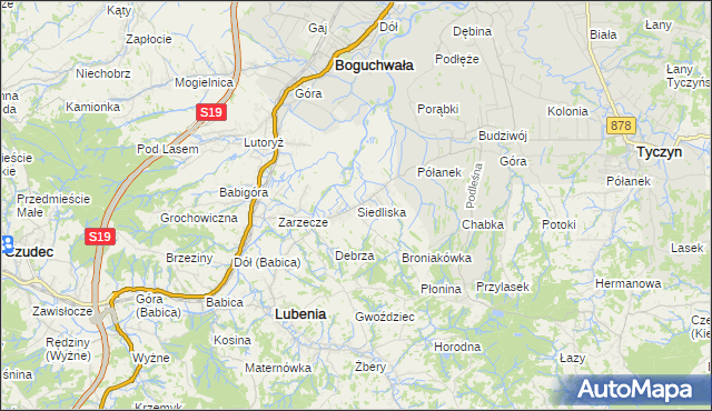 mapa Siedliska gmina Lubenia, Siedliska gmina Lubenia na mapie Targeo