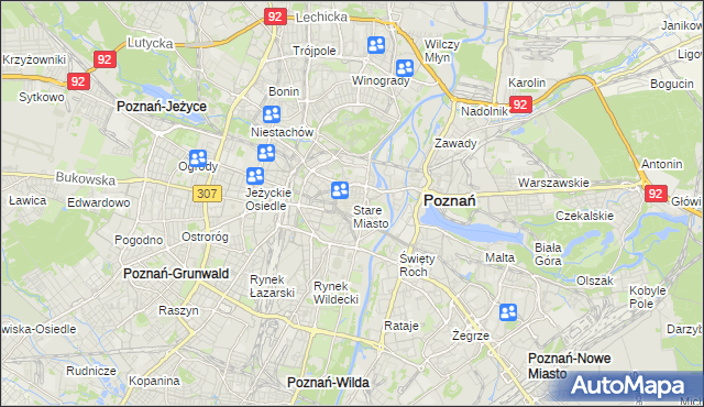 mapa Stare Miasto gmina Poznań, Stare Miasto gmina Poznań na mapie Targeo