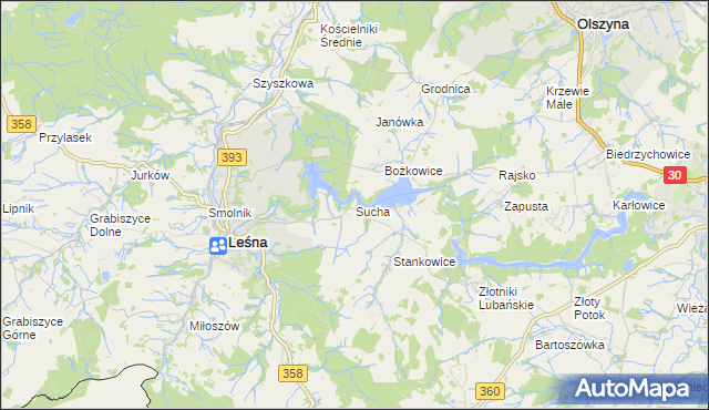 mapa Sucha gmina Leśna, Sucha gmina Leśna na mapie Targeo