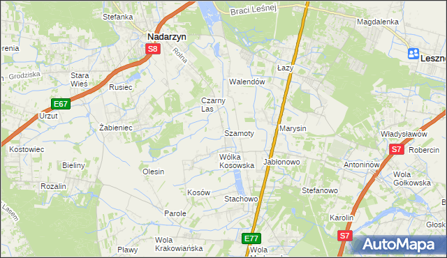 mapa Szamoty gmina Nadarzyn, Szamoty gmina Nadarzyn na mapie Targeo
