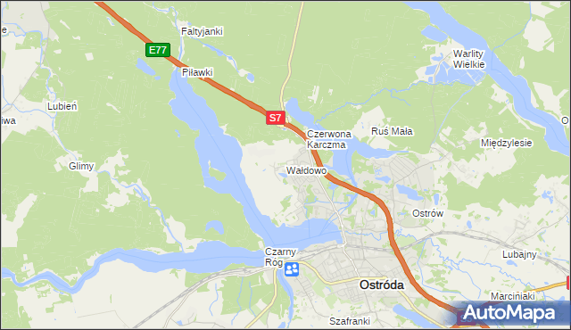 mapa Wałdowo gmina Ostróda, Wałdowo gmina Ostróda na mapie Targeo