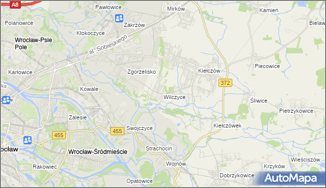 mapa Wilczyce gmina Długołęka, Wilczyce gmina Długołęka na mapie Targeo