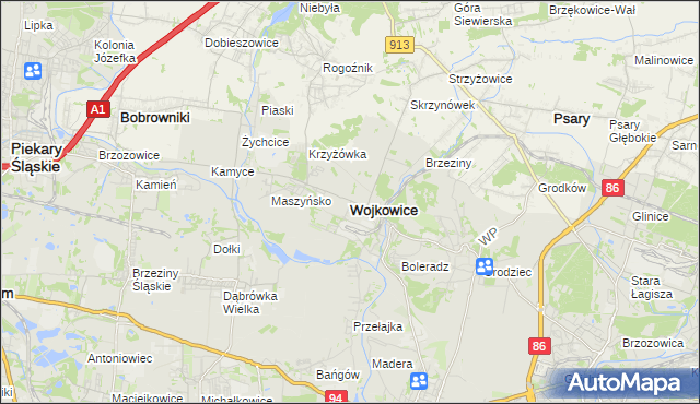 mapa Wojkowice powiat będziński, Wojkowice powiat będziński na mapie Targeo