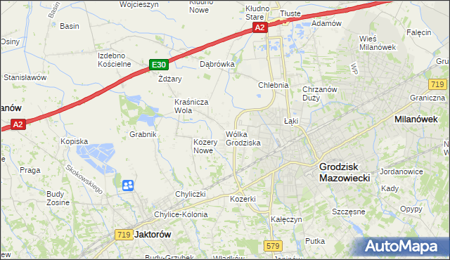 mapa Wólka Grodziska gmina Grodzisk Mazowiecki, Wólka Grodziska gmina Grodzisk Mazowiecki na mapie Targeo