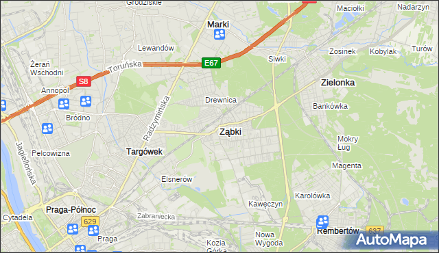 mapa Ząbki powiat wołomiński, Ząbki powiat wołomiński na mapie Targeo