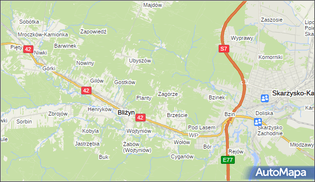 mapa Zagórze gmina Bliżyn, Zagórze gmina Bliżyn na mapie Targeo
