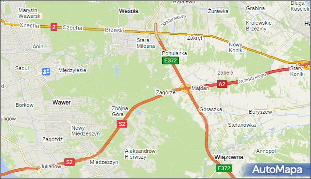 mapa Zagórze gmina Wiązowna, Zagórze gmina Wiązowna na mapie Targeo