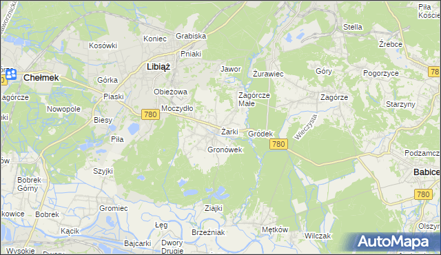 mapa Żarki gmina Libiąż, Żarki gmina Libiąż na mapie Targeo