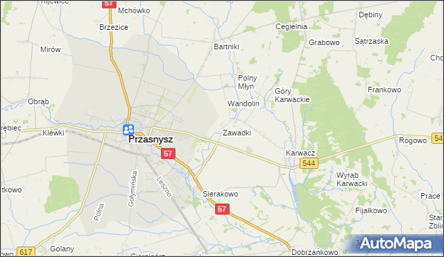 mapa Zawadki gmina Przasnysz, Zawadki gmina Przasnysz na mapie Targeo
