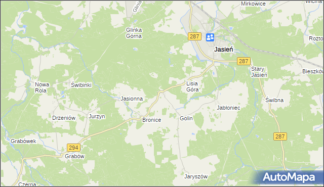 mapa Zieleniec gmina Jasień, Zieleniec gmina Jasień na mapie Targeo