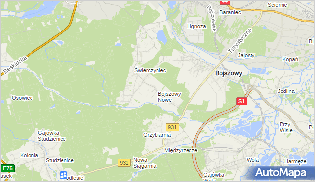 mapa Bojszowy Nowe, Bojszowy Nowe na mapie Targeo