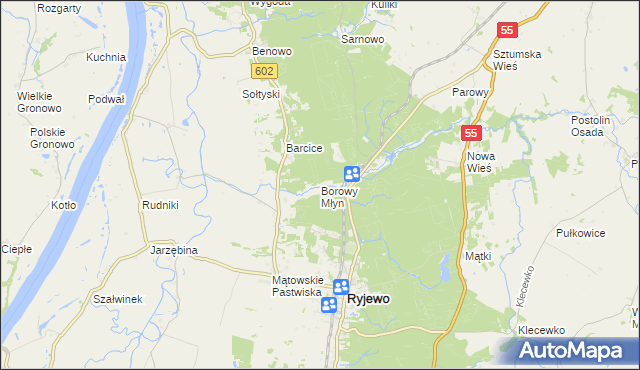 mapa Borowy Młyn gmina Ryjewo, Borowy Młyn gmina Ryjewo na mapie Targeo