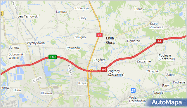 mapa Brzozówka gmina Lisia Góra, Brzozówka gmina Lisia Góra na mapie Targeo