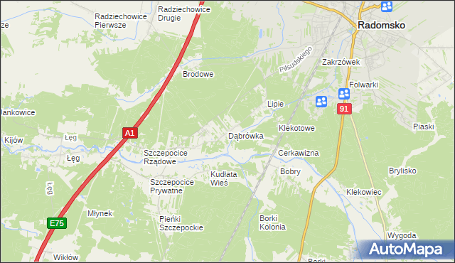 mapa Dąbrówka gmina Radomsko, Dąbrówka gmina Radomsko na mapie Targeo