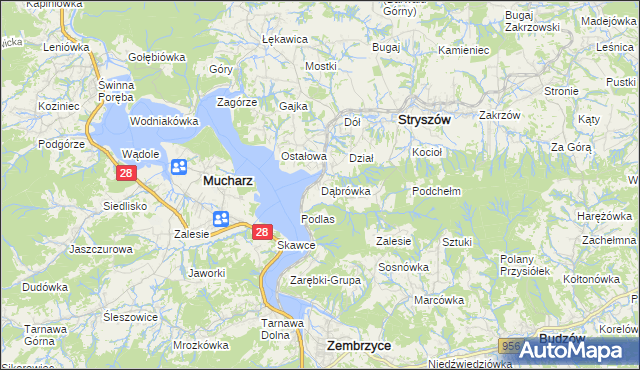 mapa Dąbrówka gmina Stryszów, Dąbrówka gmina Stryszów na mapie Targeo