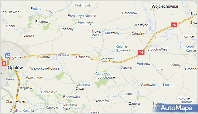 mapa Gierczyce gmina Wojciechowice, Gierczyce gmina Wojciechowice na mapie Targeo