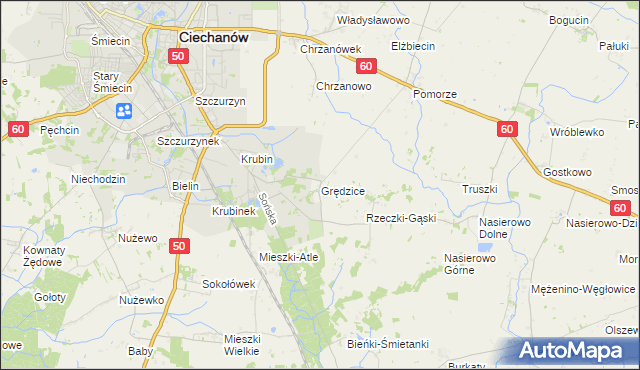 mapa Grędzice gmina Ciechanów, Grędzice gmina Ciechanów na mapie Targeo
