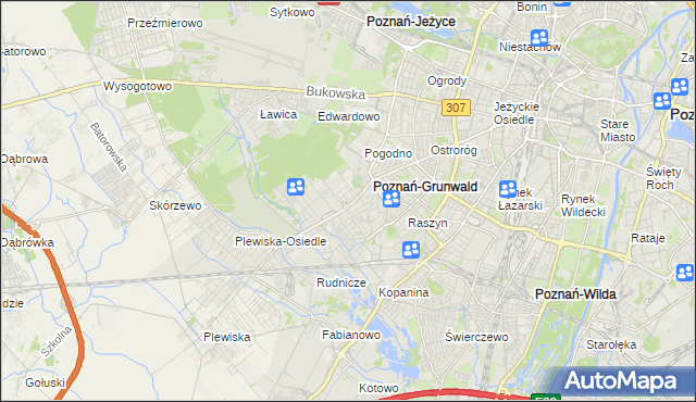 mapa Grunwald gmina Poznań, Grunwald gmina Poznań na mapie Targeo
