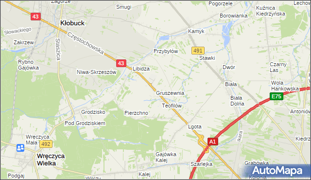 mapa Gruszewnia, Gruszewnia na mapie Targeo