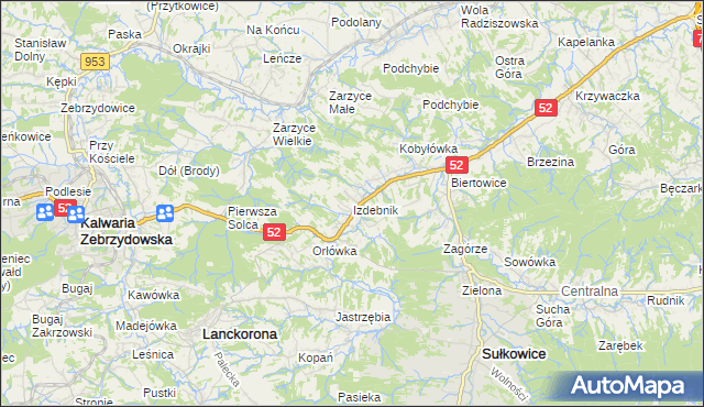 mapa Izdebnik gmina Lanckorona, Izdebnik gmina Lanckorona na mapie Targeo