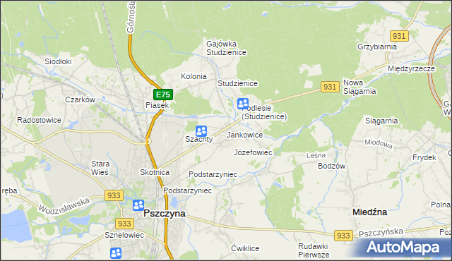 mapa Jankowice gmina Pszczyna, Jankowice gmina Pszczyna na mapie Targeo