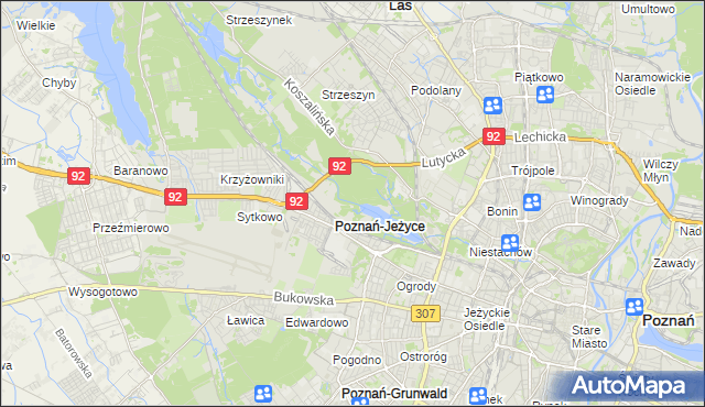 mapa Jeżyce gmina Poznań, Jeżyce gmina Poznań na mapie Targeo