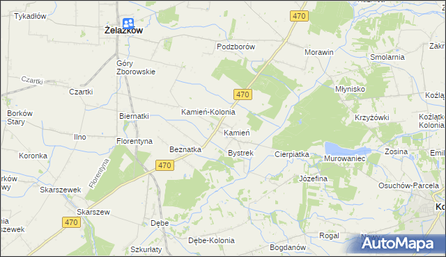 mapa Kamień gmina Ceków-Kolonia, Kamień gmina Ceków-Kolonia na mapie Targeo